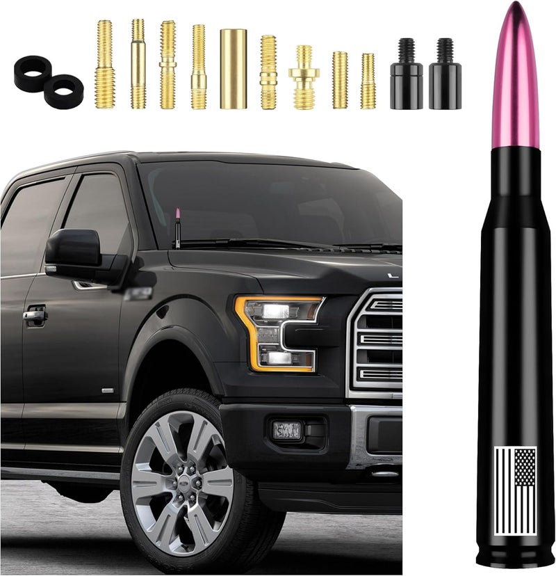 Junecarp American Flag Car Bullet Antenna,Truck Exterior Decoration Accessories[New Upgrade Flag Design] Car Antenna Replacement for Car SUV Truck Most Auto Cars Antenna Accessories (Pink) - Image 1